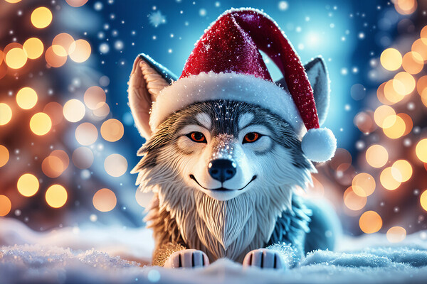 Wolf wearing a Santa hat Graphic