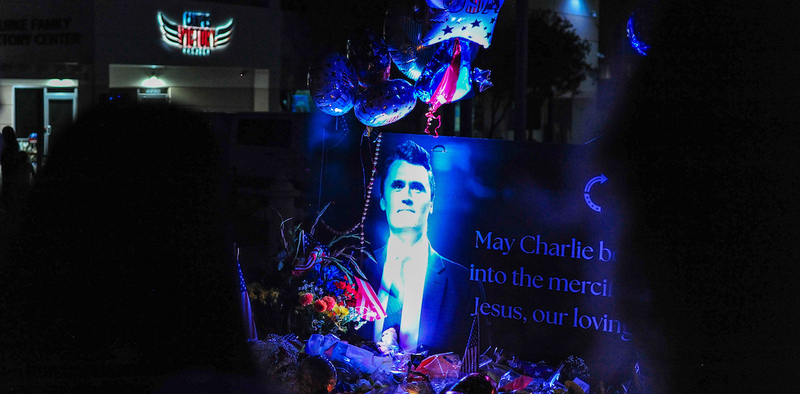 Vigil for charlie kirk at turning point usa headquarters in phoenix