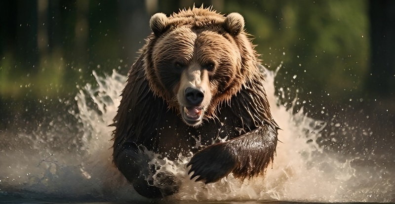 Grizzly furioso corriendo traves