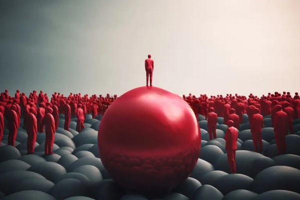 Silhouette leader person big red