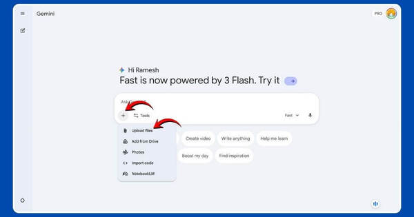 Google Gemini Upload video featu