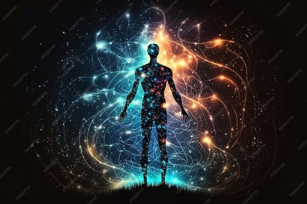 Astral body silhouette with abst