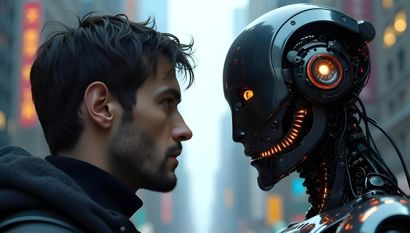 Human and robot face to face in