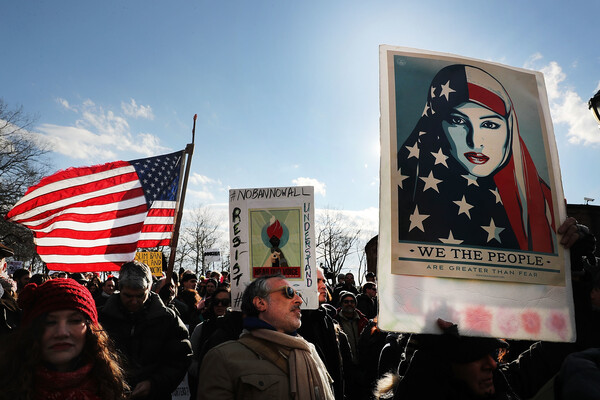 Rally And March In NYC Protests Refugee And Muslim Ban
