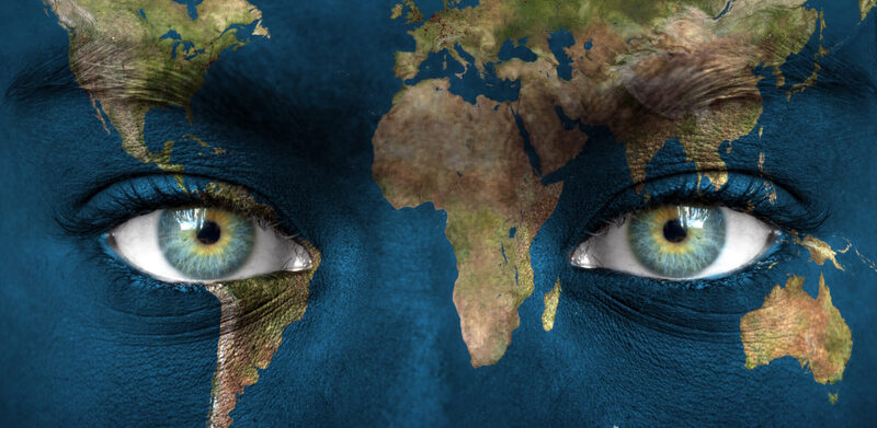 Human,Face,Painted,With,Planet,Earth, ,"elements,Of,This