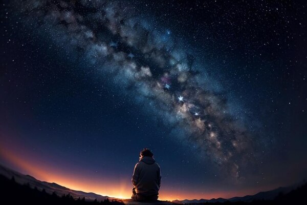 Milky way romantic night sky ful