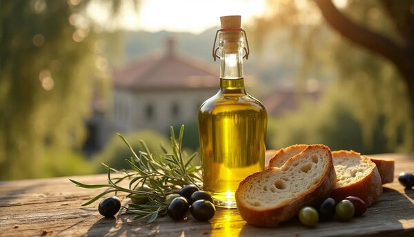 Olive oil bottle on a rustic woo (1)